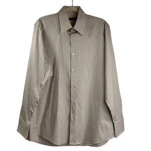 Hugo Boss Men's Beige and White Pinstripe Dress Shirt